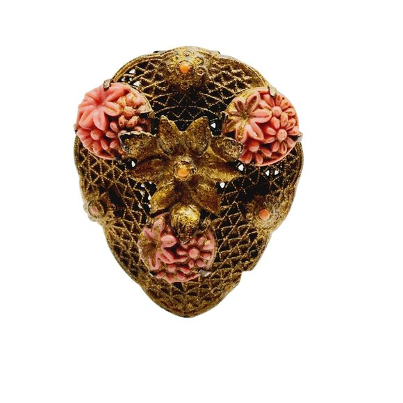 Antique Celluloid Brass Filigree Dress Clip (A835) - Picture 2 of 5